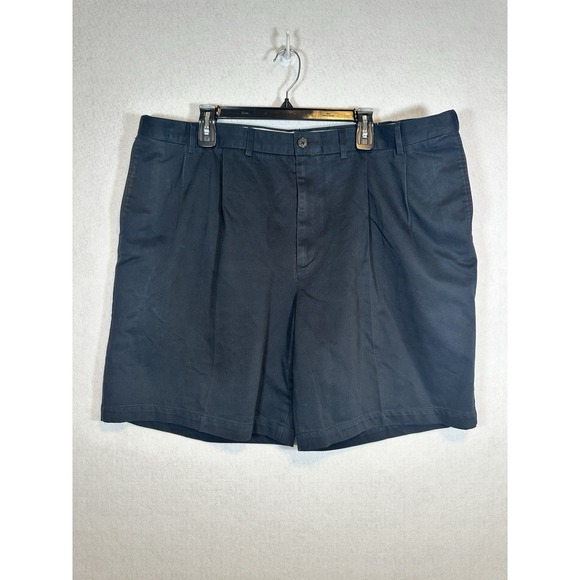 Lands' End Mens Traditional Fit Pleated Chino Shorts Navy-44‎ - Picture 1 of 7
